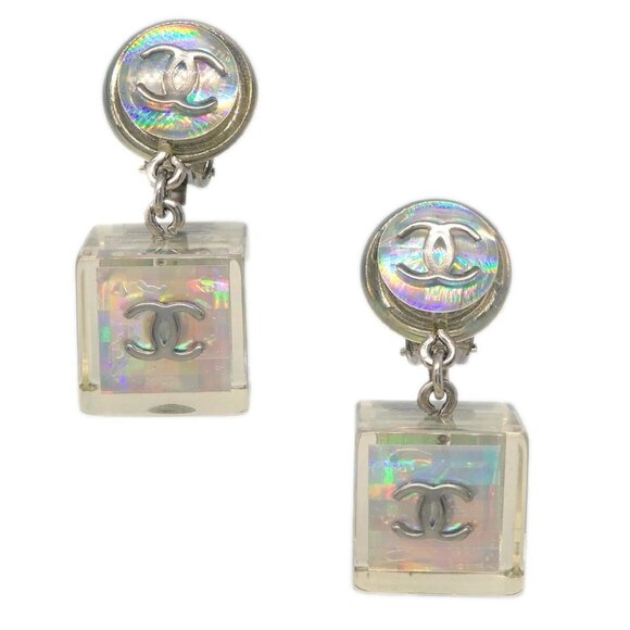 Chanel Dangle Cube Earrings Clip-On Clear 97P 176417 - Picture 1 of 4